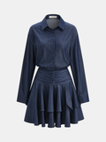 Layered Ruffle Hem Ruched Shirt Dress