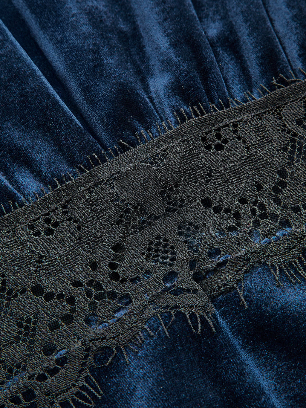 V-Neck Lace Panel Velvet Midi Dress