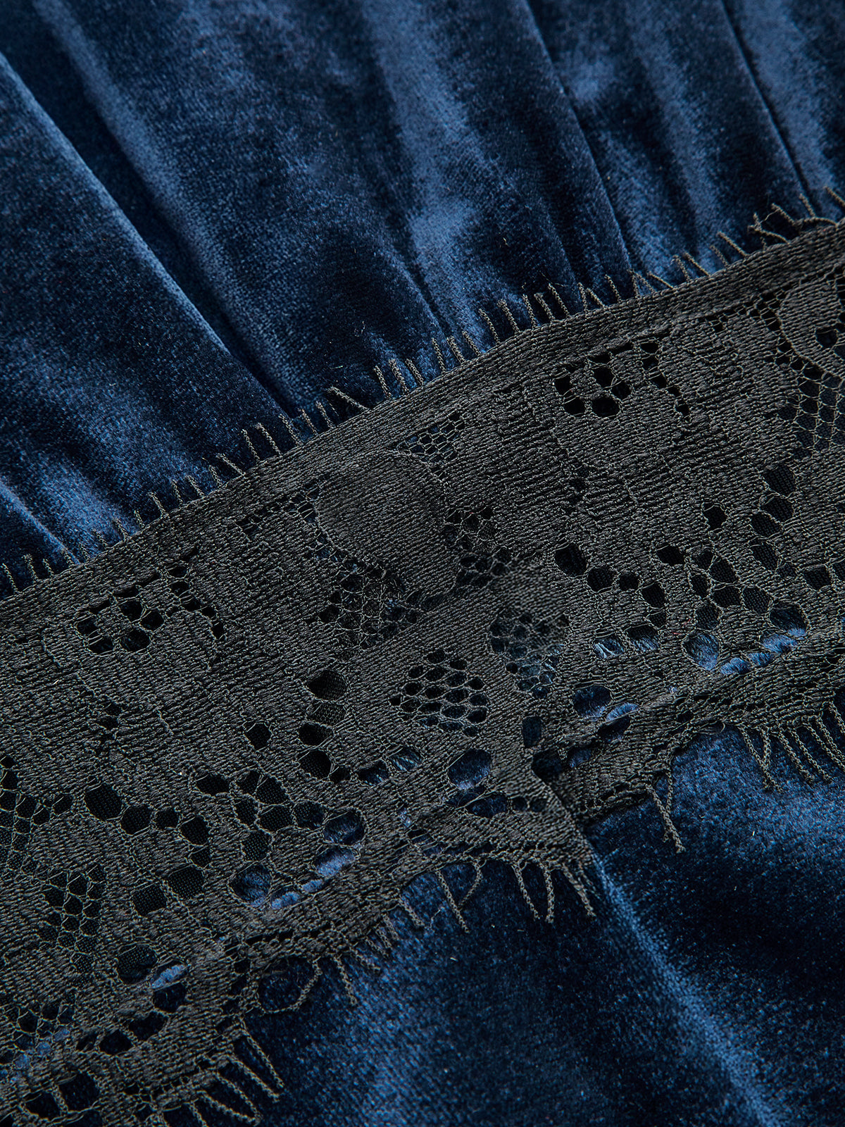 V-Neck Lace Panel Velvet Midi Dress