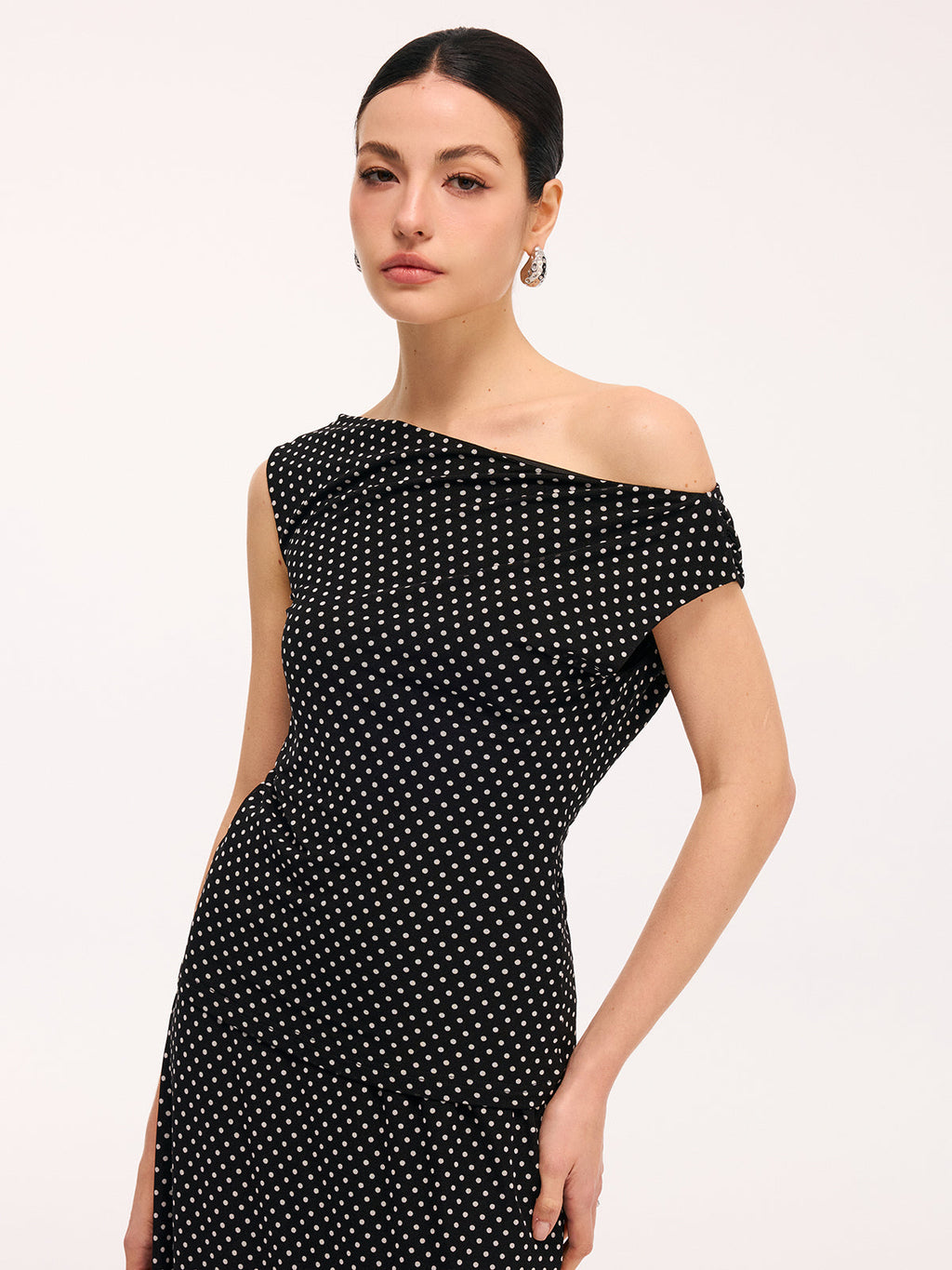 Polka Dot One-Shoulder Top & Maxi Skirt Set