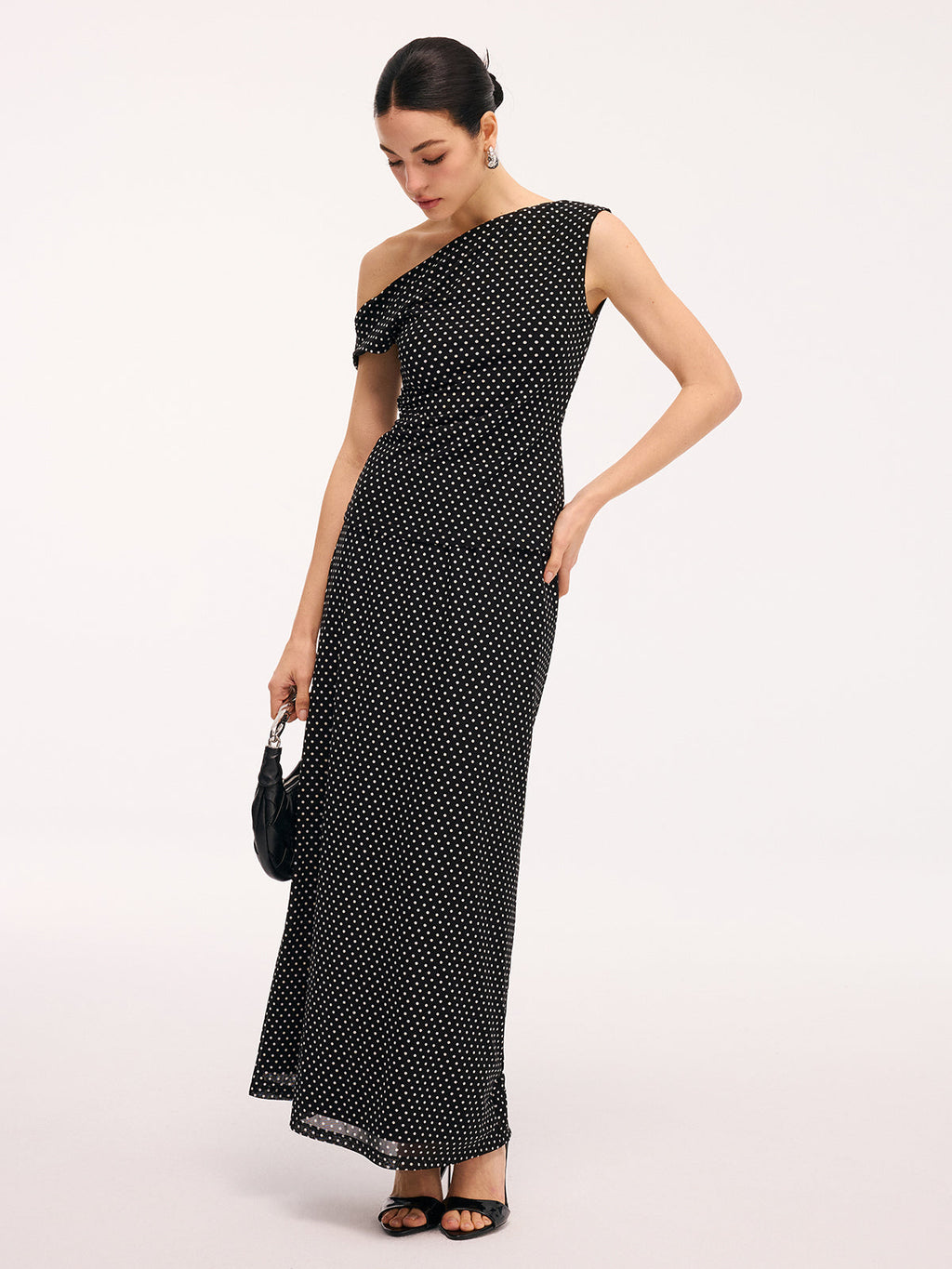 Polka Dot One-Shoulder Top & Maxi Skirt Set