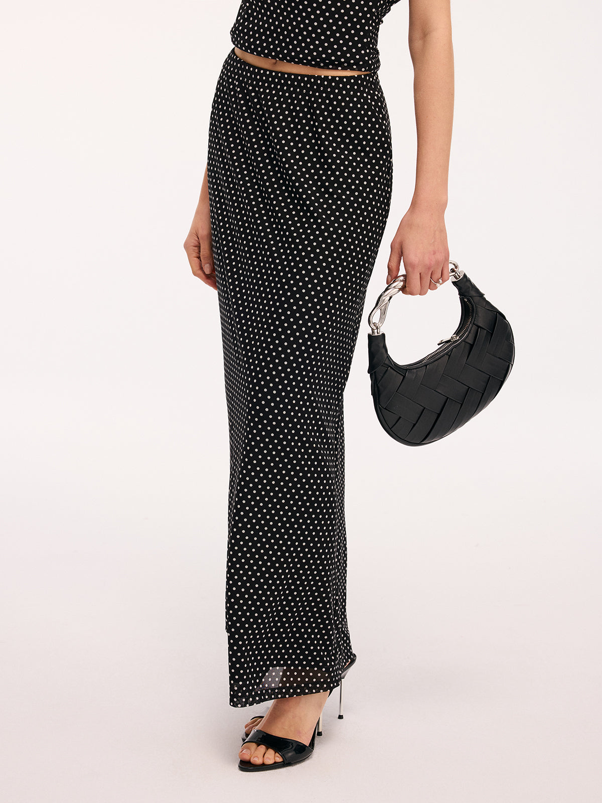 Polka Dot One-Shoulder Top & Maxi Skirt Set