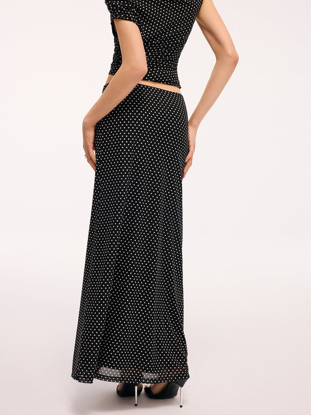 Polka Dot One-Shoulder Top & Maxi Skirt Set