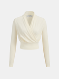 Wool-Blend Wrap Cinched Waist Top