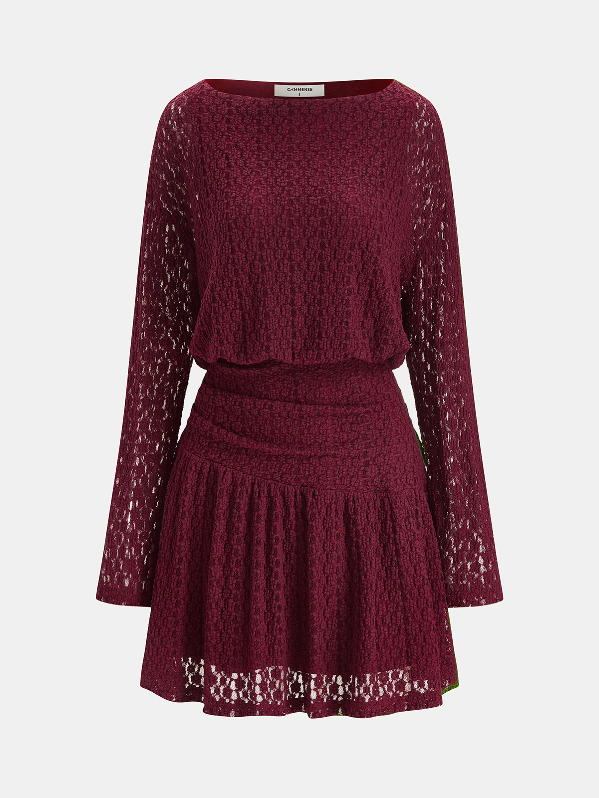 Semi-Sheer Textured Long-Sleeve Mini Dress