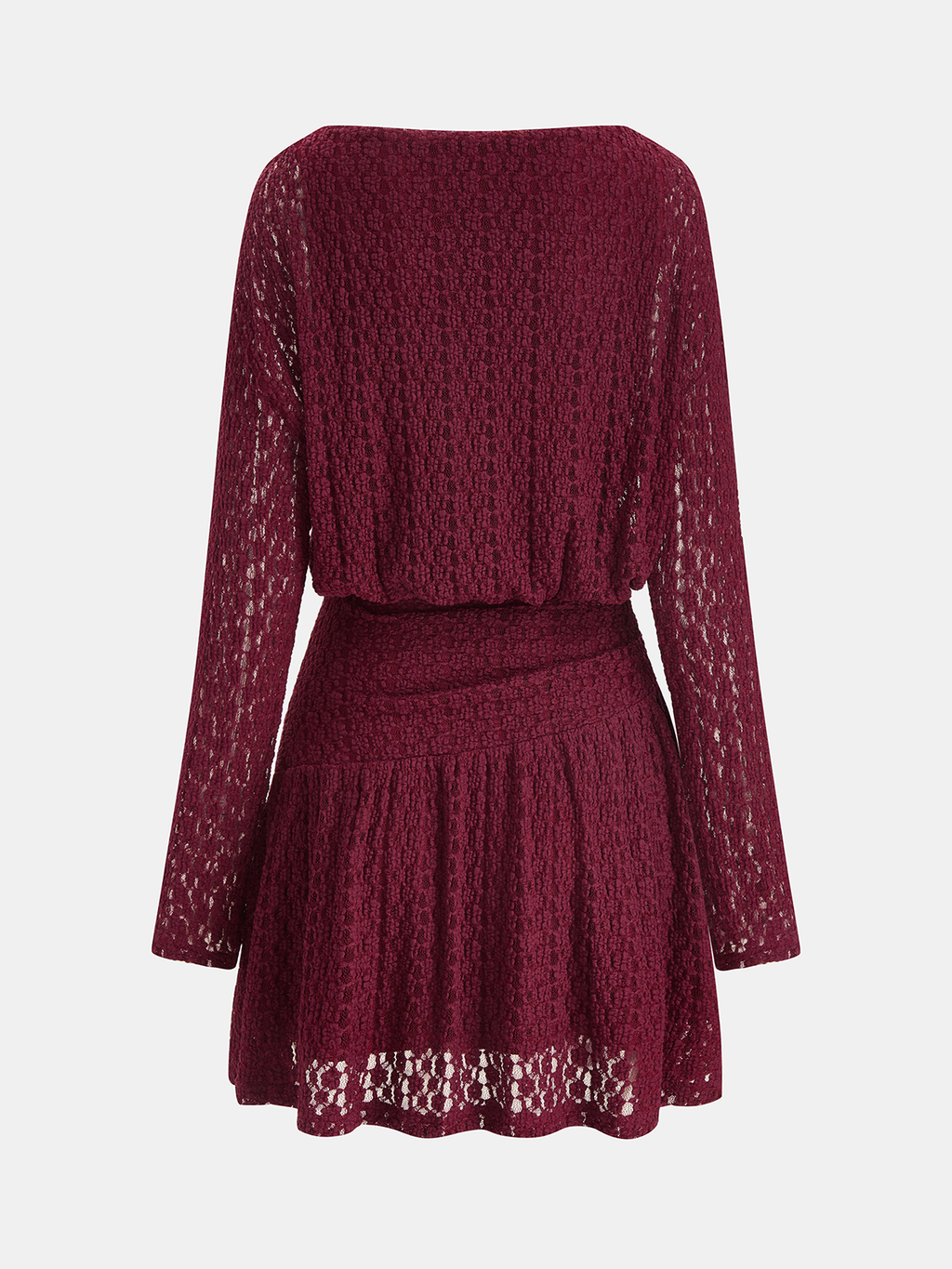 Semi-Sheer Textured Long-Sleeve Mini Dress