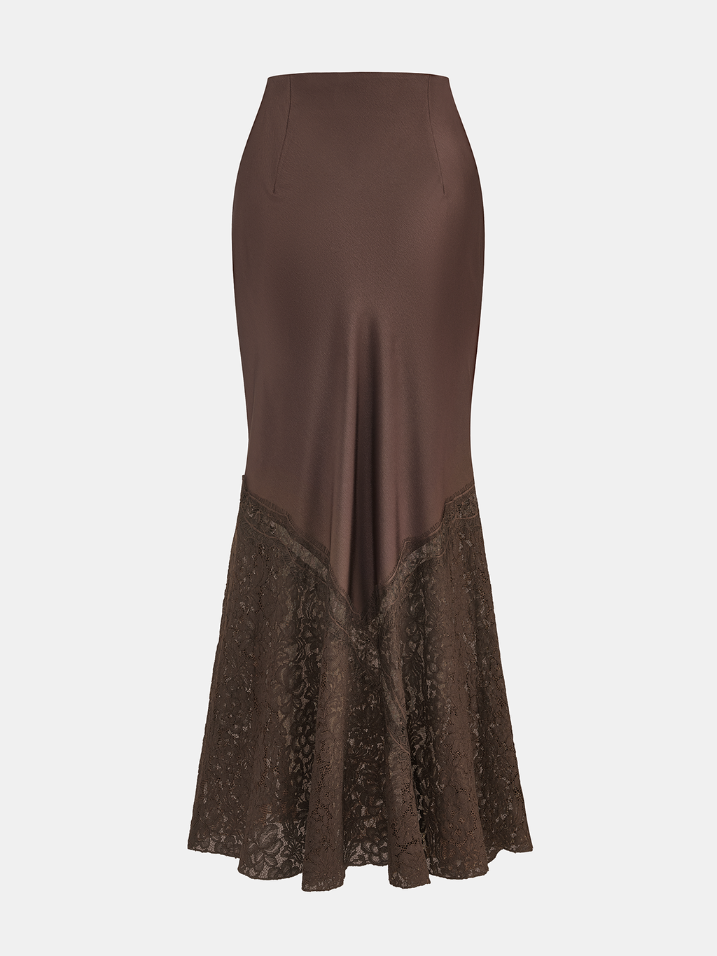 Lace Panel Satin Mermaid Maxi Skirt