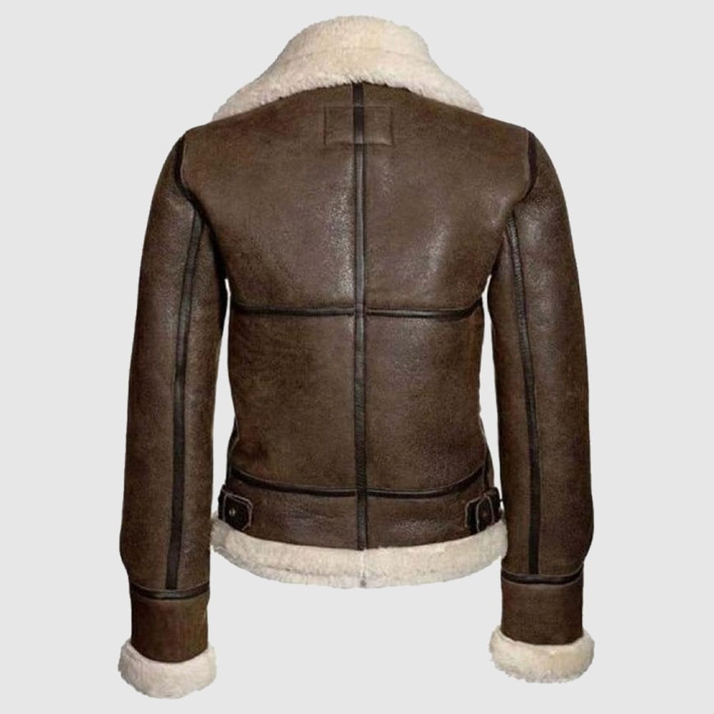 B3 Bomber Distressed Brown Aviator Leather Jacket With Faux Fur