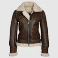 B3 Bomber Distressed Brown Aviator Leather Jacket With Faux Fur
