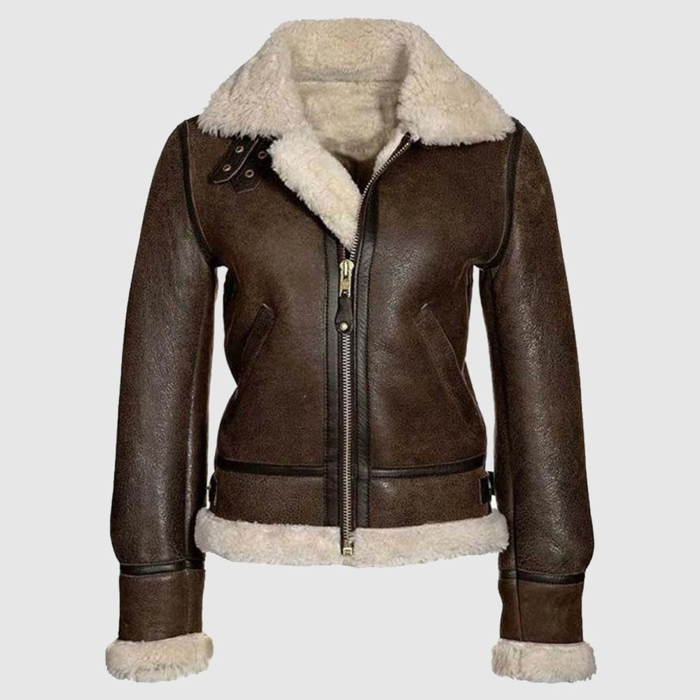 B3 Bomber Distressed Brown Aviator Leather Jacket With Faux Fur