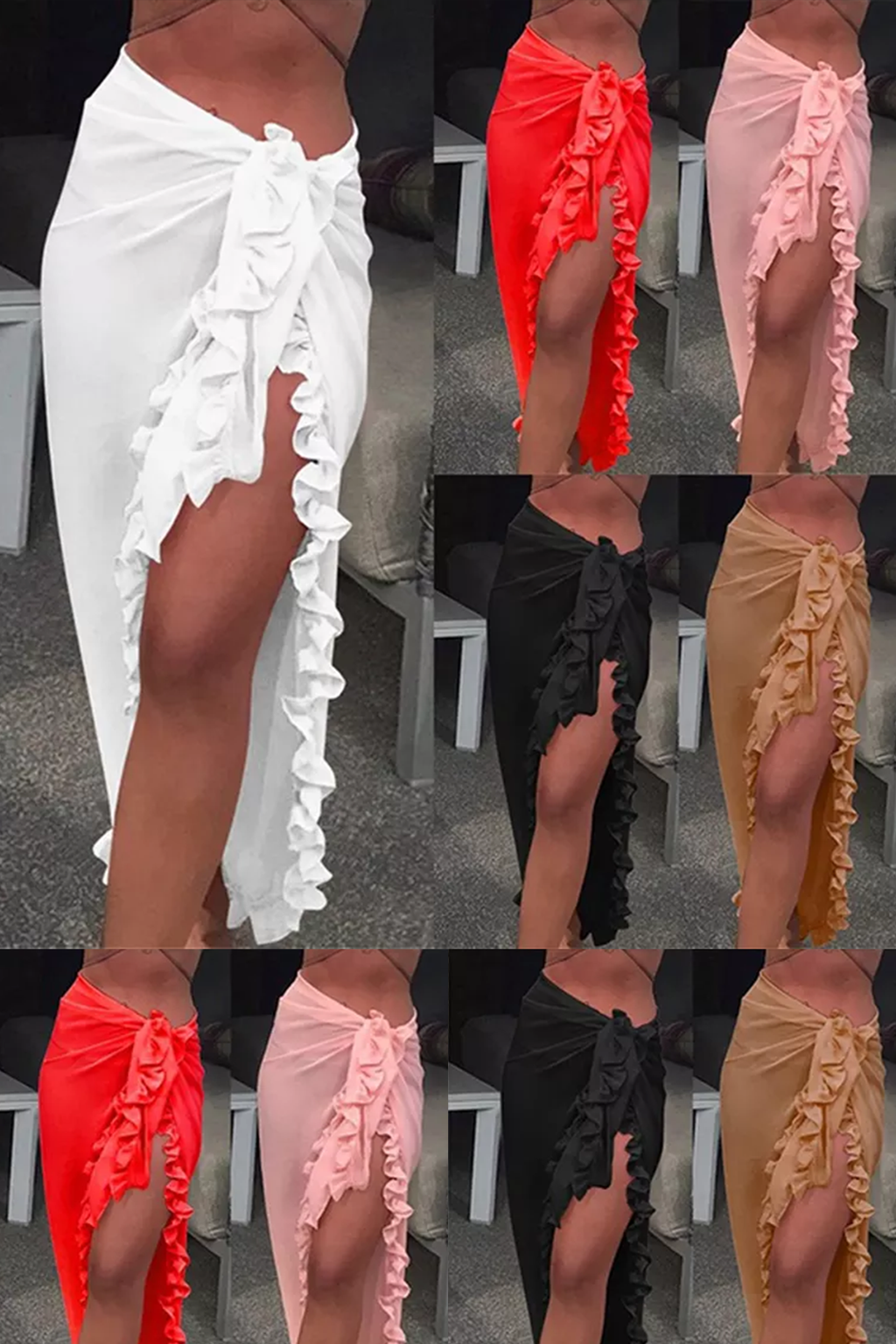 Women's Chiffon Swimsuit Cover Ups Fashion Sarong Bikini Wrap Skirt Red