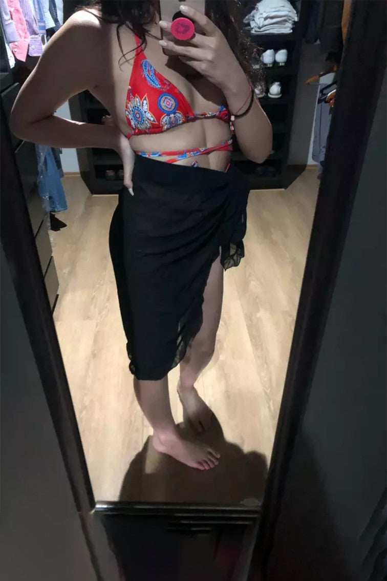 Women's Chiffon Swimsuit Cover Ups Fashion Sarong Bikini Wrap Skirt Black