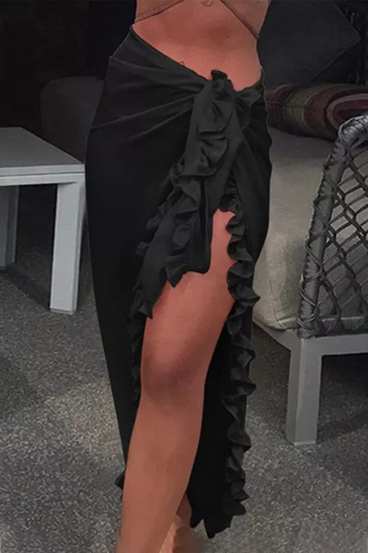 Women's Chiffon Swimsuit Cover Ups Fashion Sarong Bikini Wrap Skirt Black