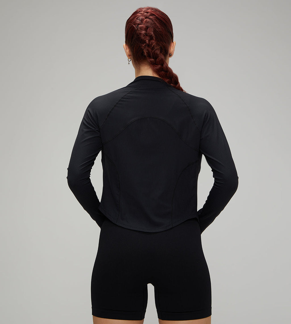 Hot Selling Ribbed Seamless High Waisted Legging, Shorts and  Padded Sportswear 5pcs Set Black + Jacket