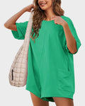 Casual One-Piece V-Back Romper with Pockets