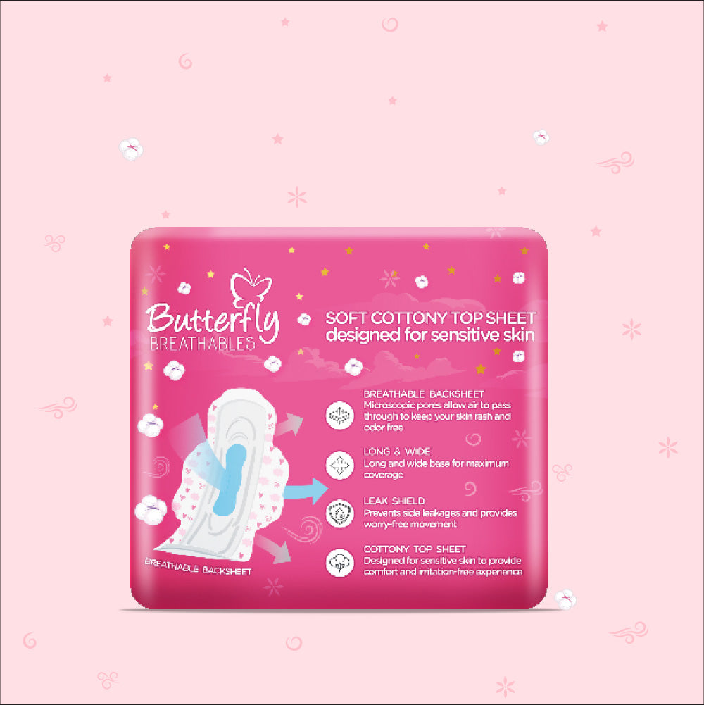 Butterfly Breathables Maxi Thick Cottony Sanitary Pads Extra Long 8 Pcs