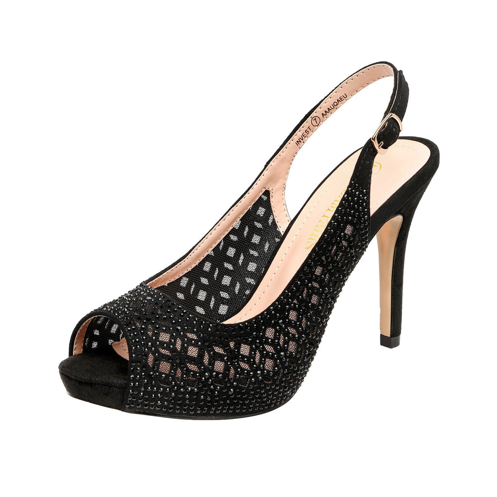 Peep Toe Rhinestone Pumps