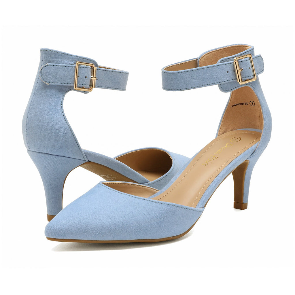 Ankle Strap Low Heel Dress Pumps