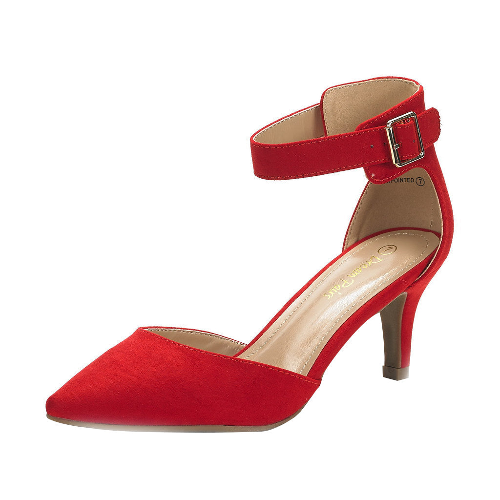 Ankle Strap Low Heel Dress Pumps