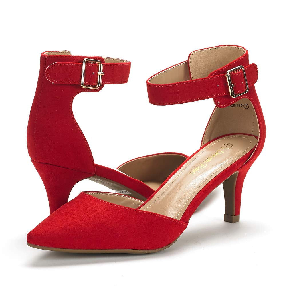 Ankle Strap Low Heel Dress Pumps
