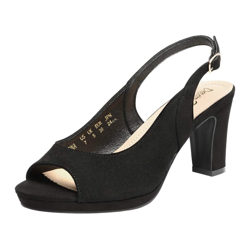 Chunky Heel Peep Toe Slingback Pumps