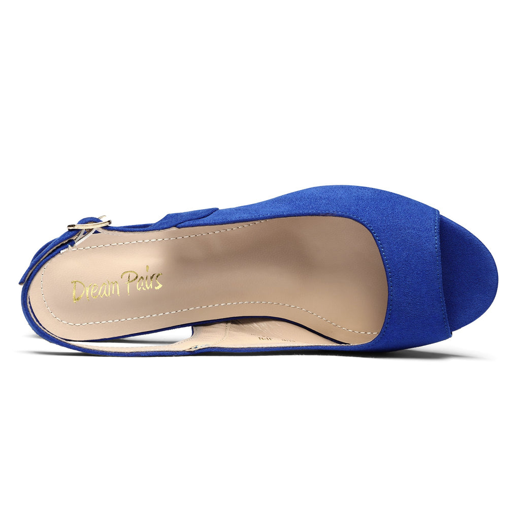 Chunky Heel Peep Toe Slingback Pumps