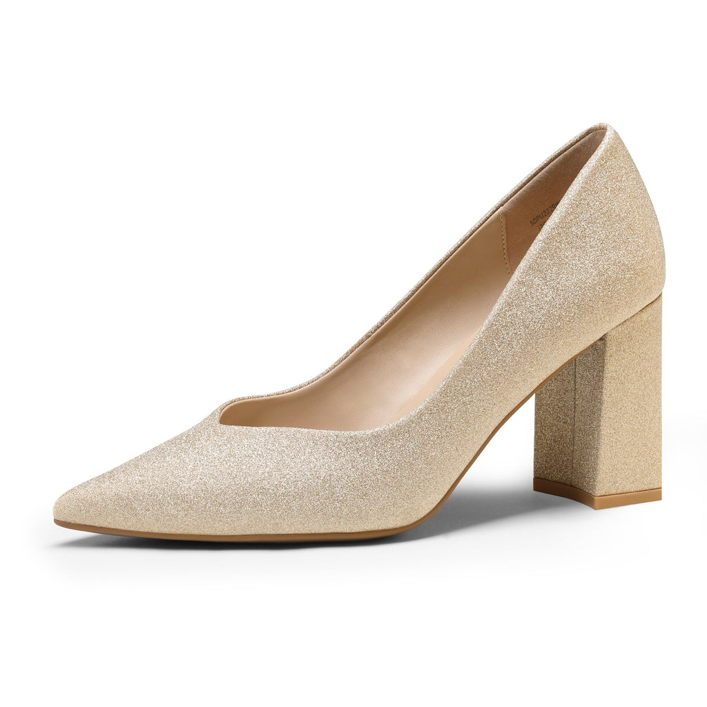 Pointed Toe Chunky Heel Pumps