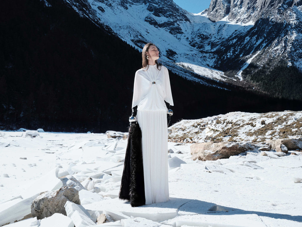 White Cape Dress With Silver Knot