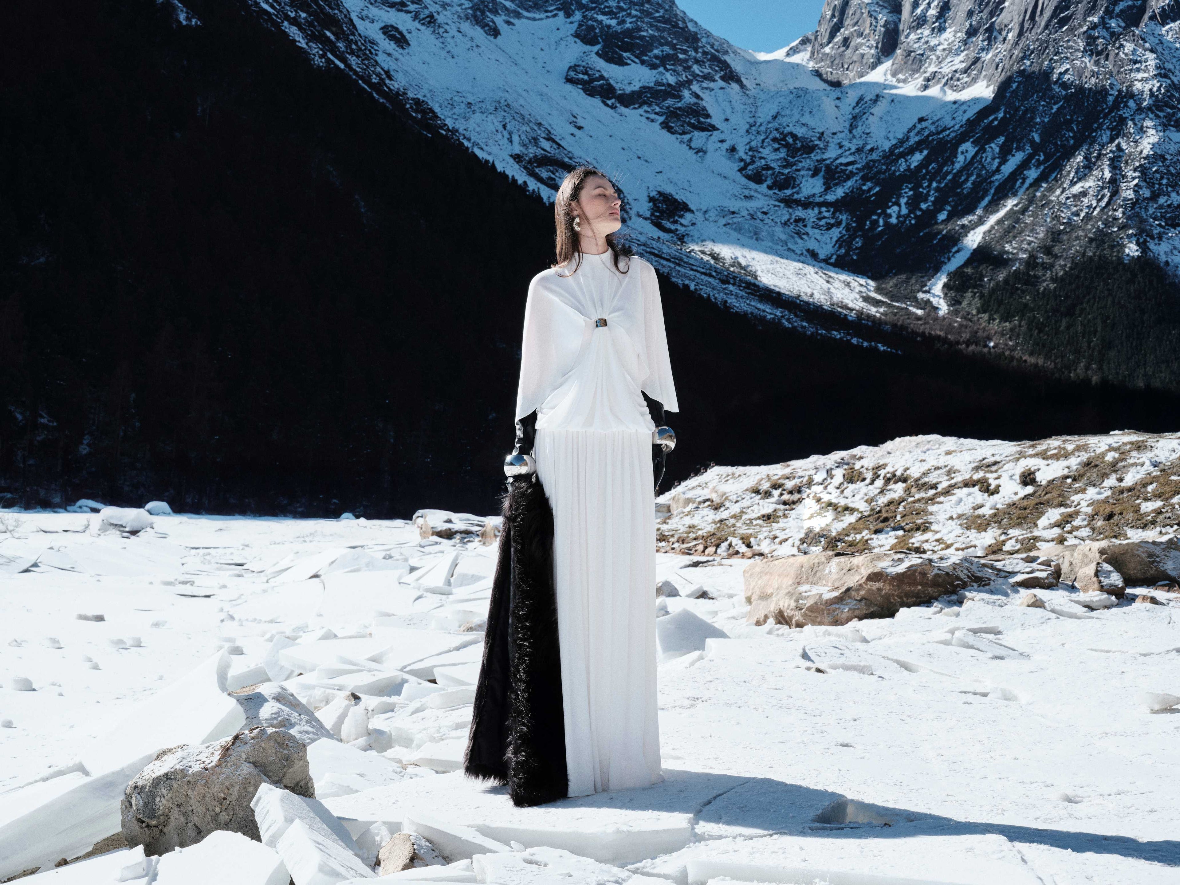 White Cape Dress With Silver Knot
