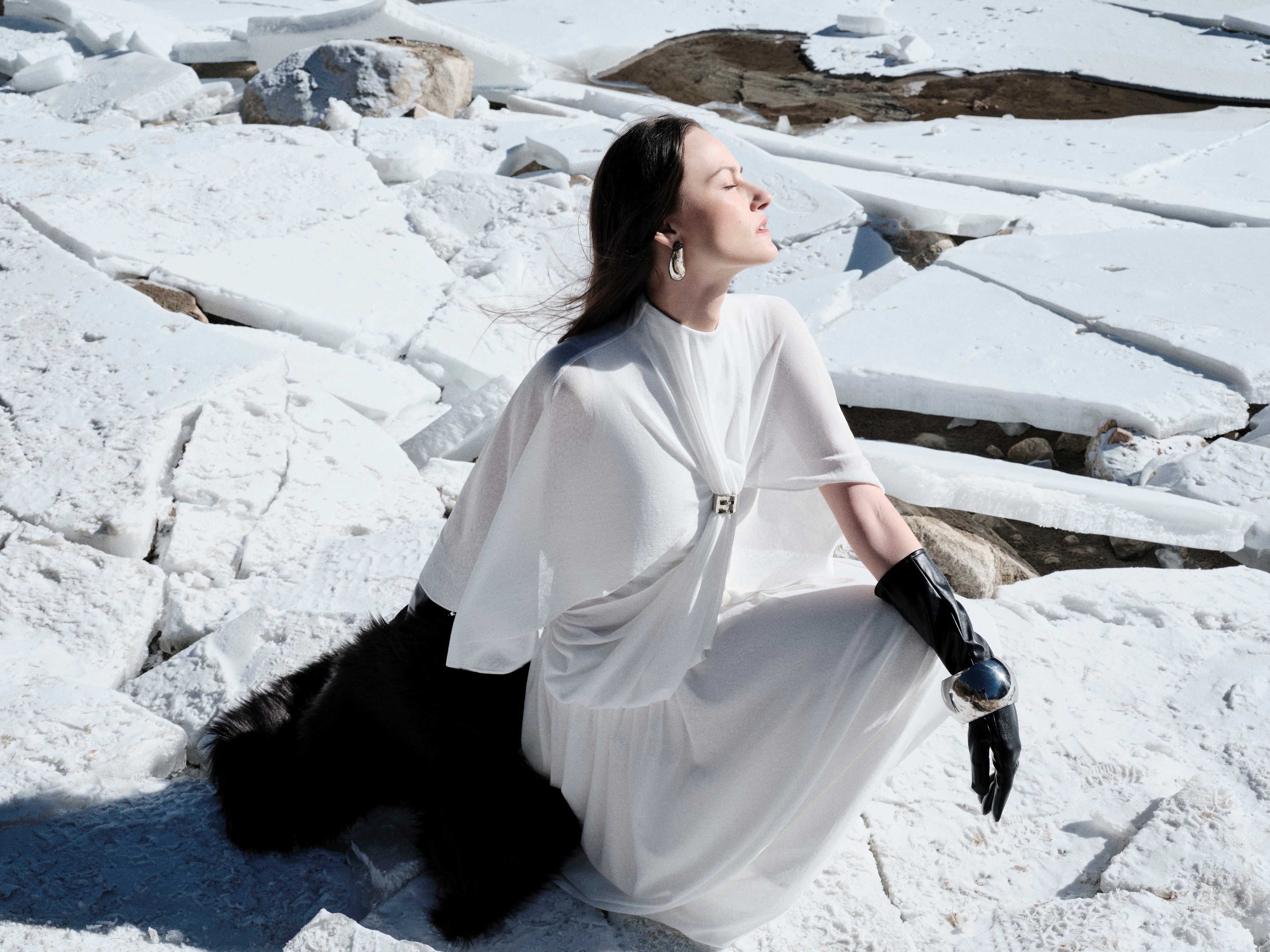 White Cape Dress With Silver Knot