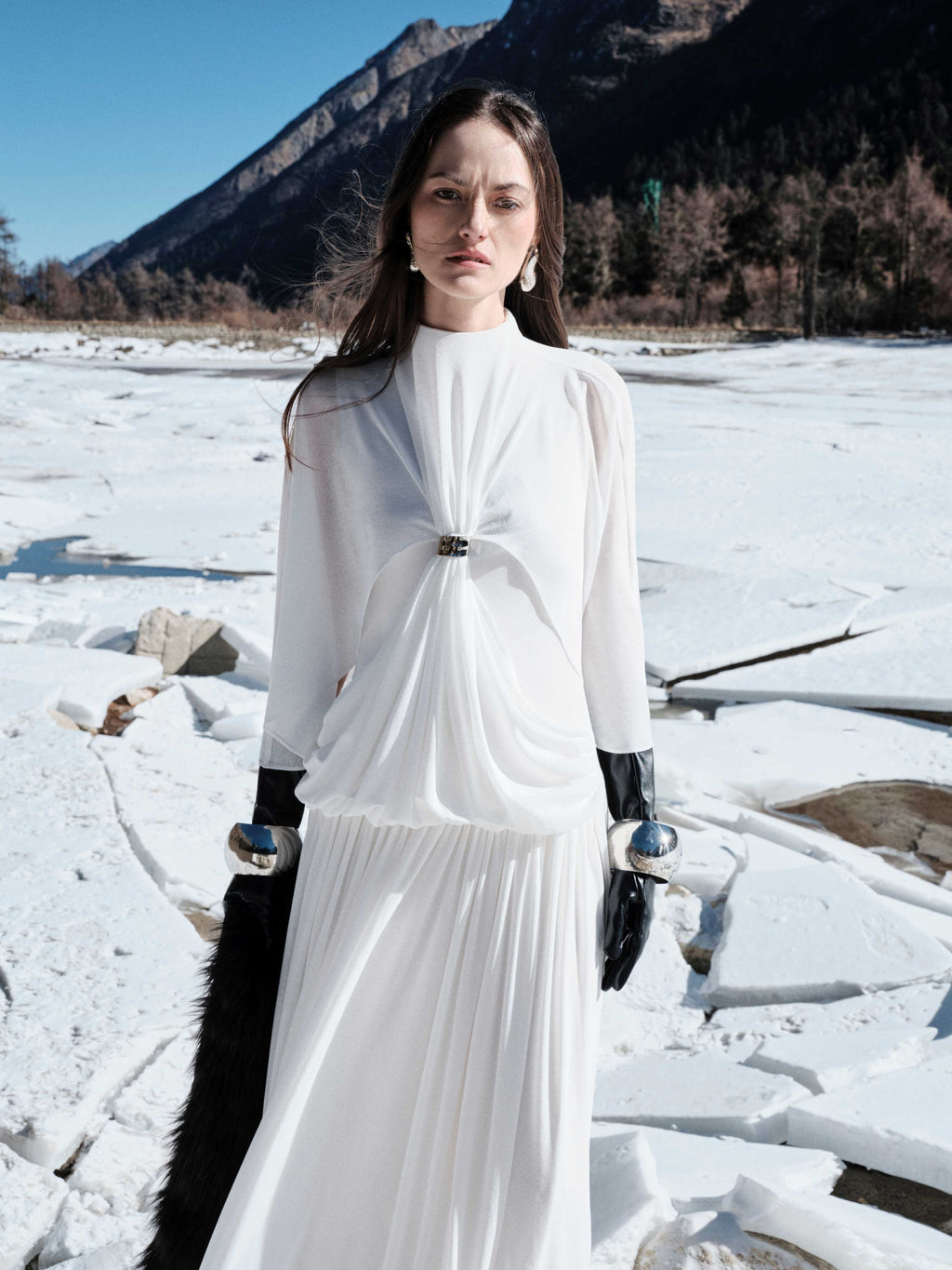 White Cape Dress With Silver Knot