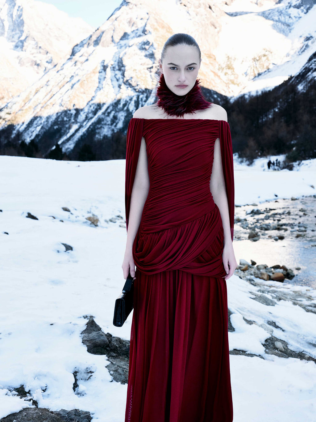 Off Shoulder Ruched Cape Dress
