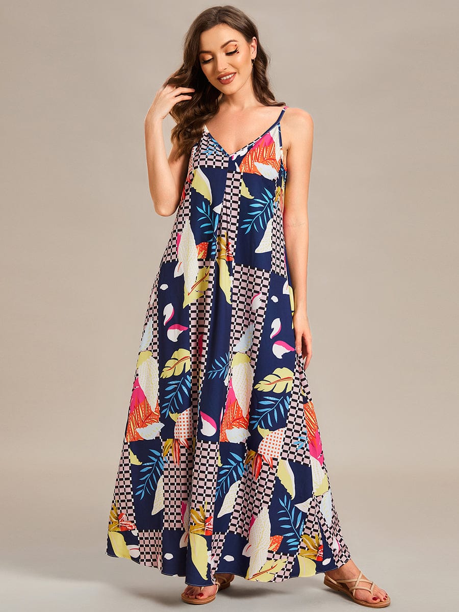 Loose Spaghetti Strap A-Line Summer Beach Vacation Maxi Dress