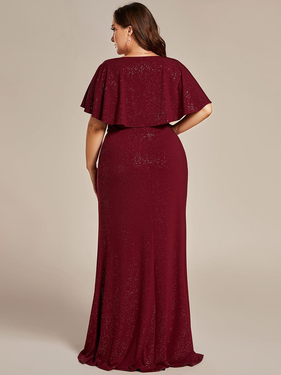 Custom Size Glitter Bat-Wing Sleeve Waist-Cinching Mermaid Evening Dress