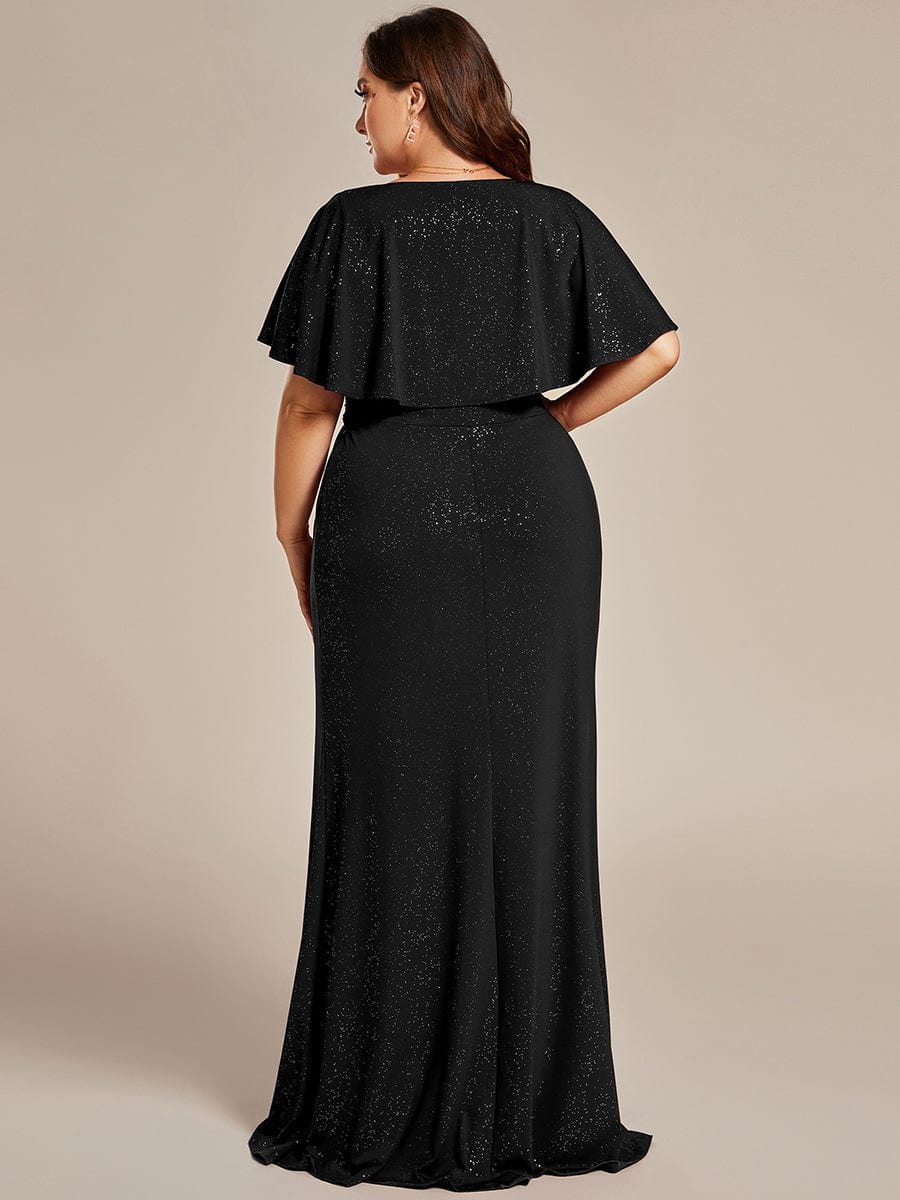 Custom Size Glitter Bat-Wing Sleeve Waist-Cinching Mermaid Evening Dress