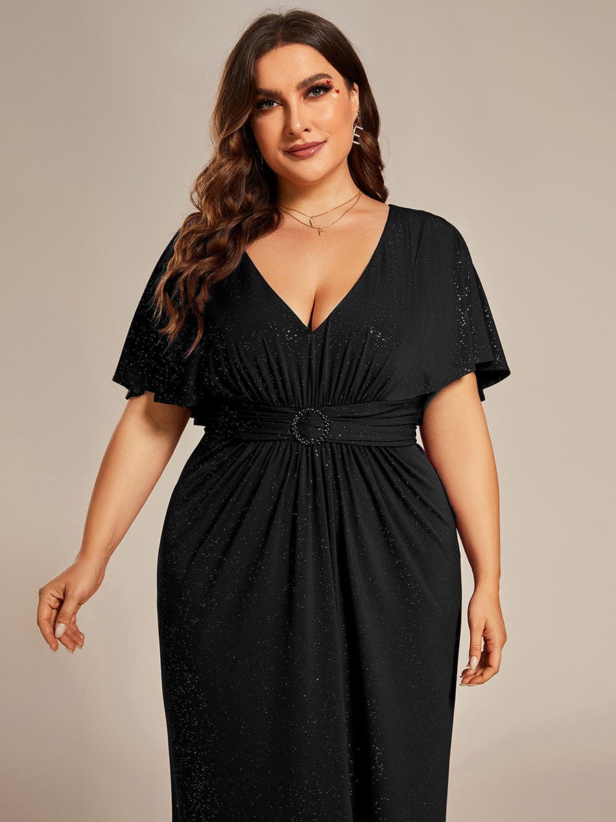 Custom Size Glitter Bat-Wing Sleeve Waist-Cinching Mermaid Evening Dress