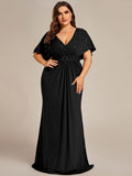 Custom Size Glitter Bat-Wing Sleeve Waist-Cinching Mermaid Evening Dress