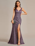 Sparkling Sleeveless High Slit Mermaid Glitter Evening Dress