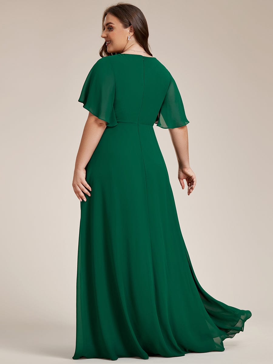 Plus Size Floral Applique Short Sleeve A-Line Chiffon Evening Dress