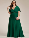 Plus Size Floral Applique Short Sleeve A-Line Chiffon Evening Dress