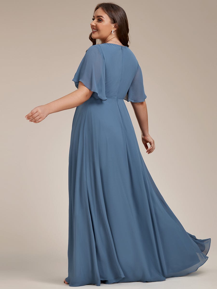 Plus Size Floral Applique Short Sleeve A-Line Chiffon Evening Dress