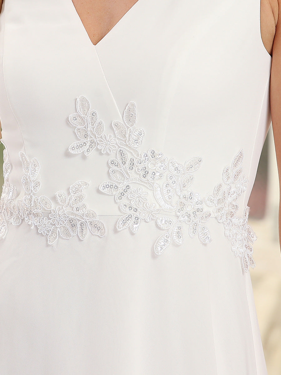 Deep V Neck A Line Floor Length Wholesale Wedding Dresses