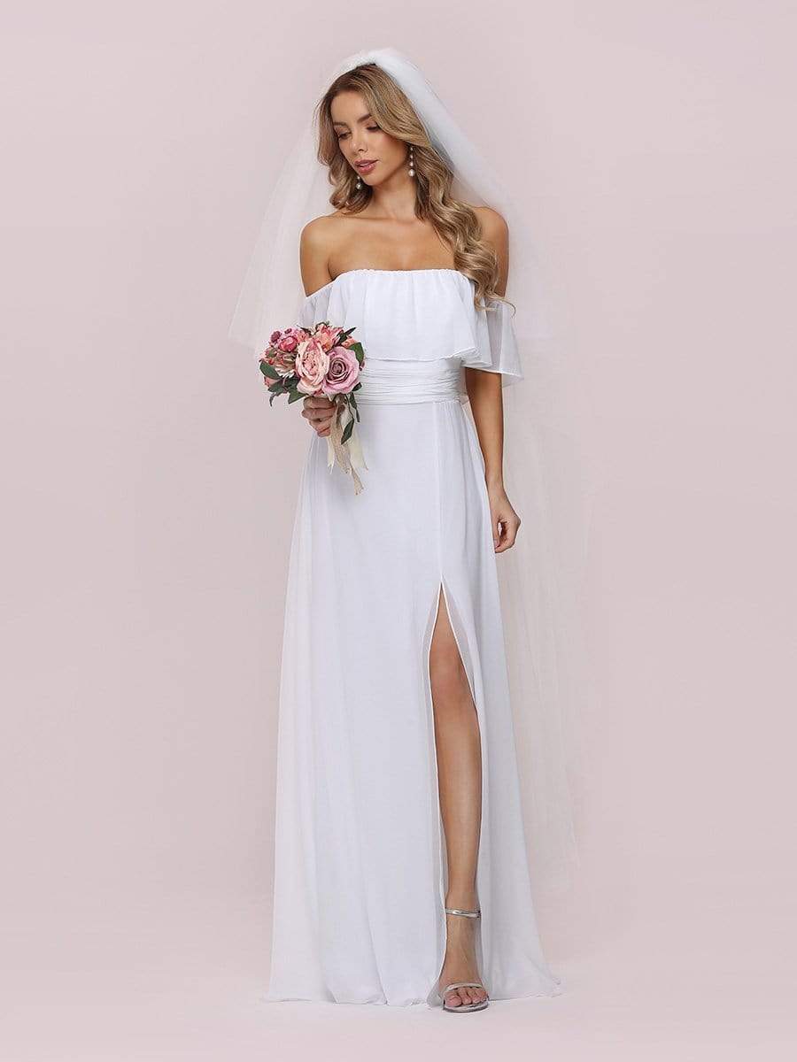 Plain Off Shoulder Wholesale Chiffon Wedding Dress with Side Split