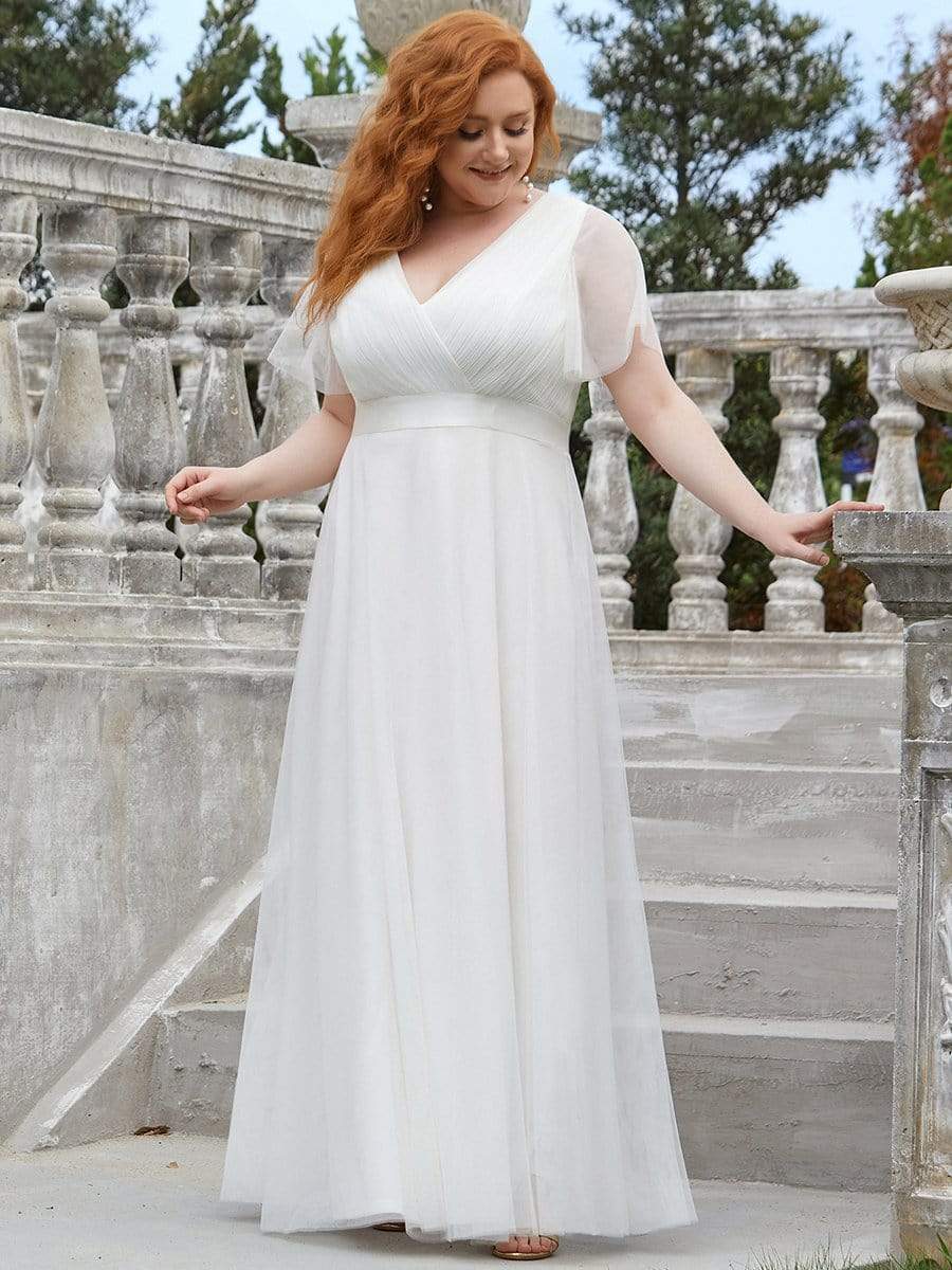 Elegant Plus Size Floor-Length Bridesmaid Gown with Short Sleeves