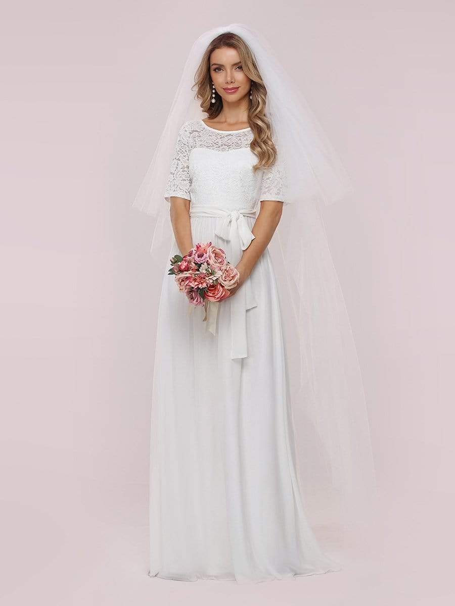 Wholesale Comfortable Chiffon Wedding Dress With Lace Short Sleeves