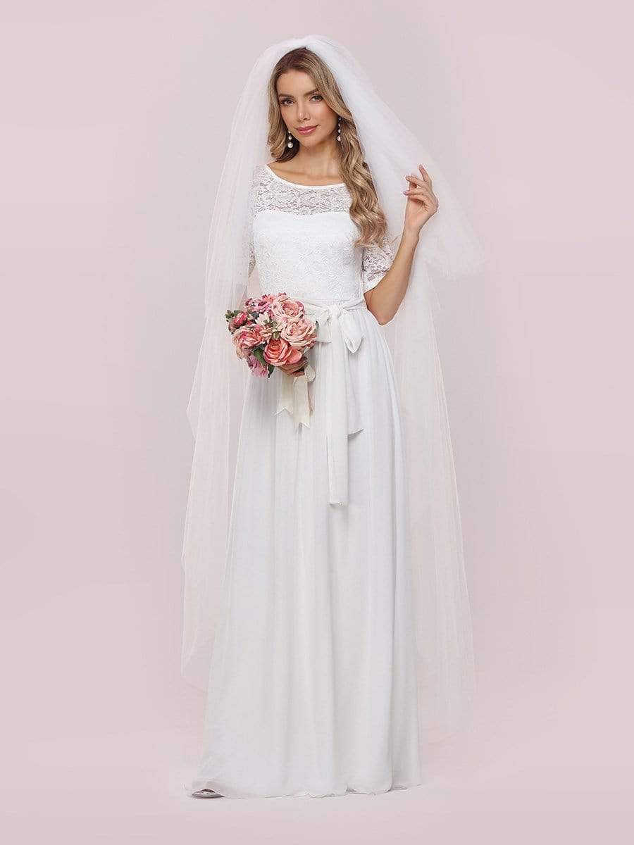 Wholesale Comfortable Chiffon Wedding Dress With Lace Short Sleeves