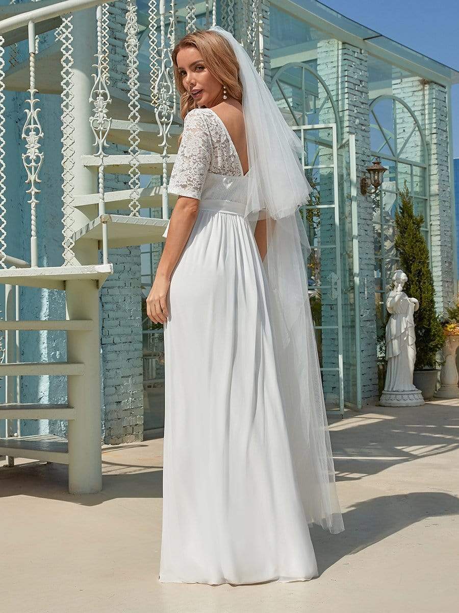 Wholesale Comfortable Chiffon Wedding Dress With Lace Short Sleeves