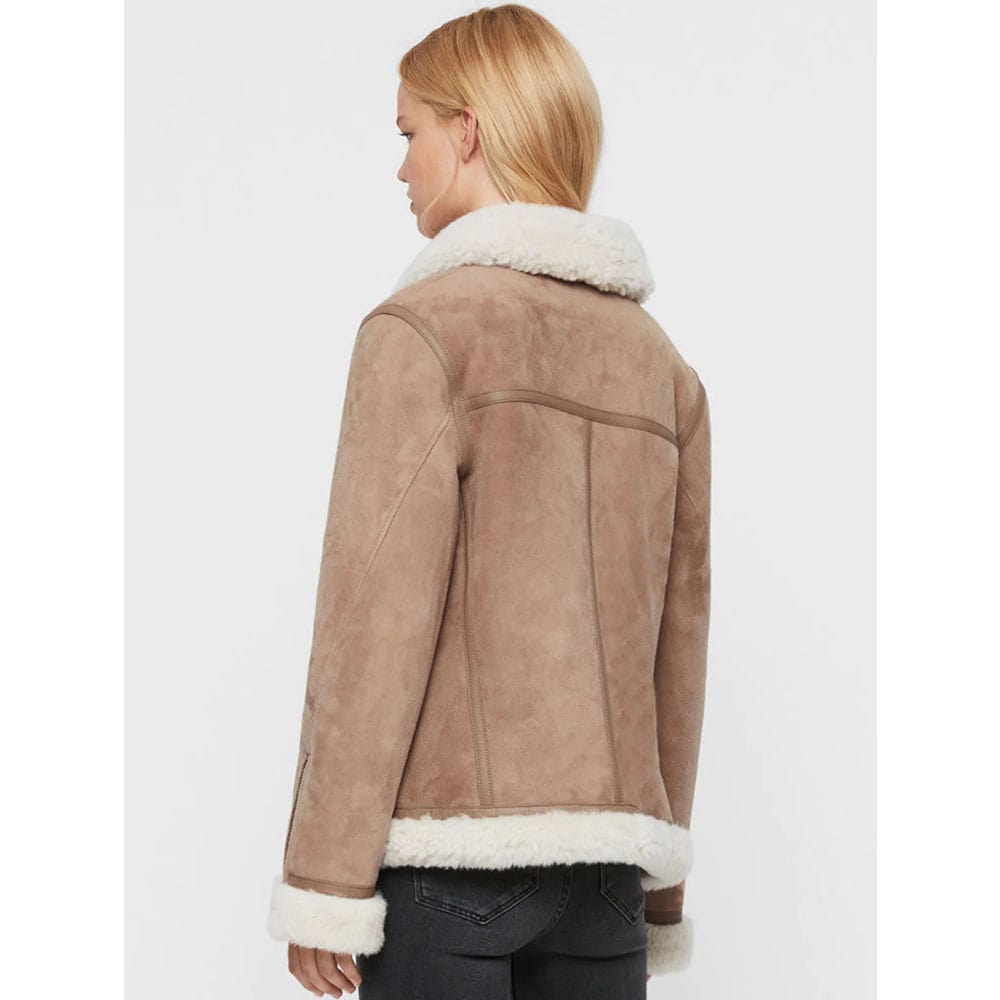 Jerrie Taupe Color Aviator Shearling Coat