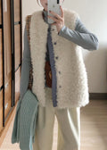 Fashion Beige O Neck Patchwork Faux Fur Vest Sleeveless