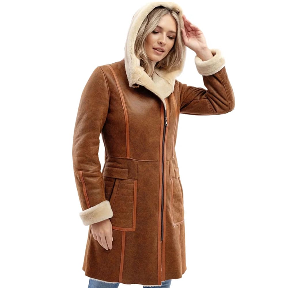 Ginta Women Fashion Waxed Brown Aviator Bomber Jacket